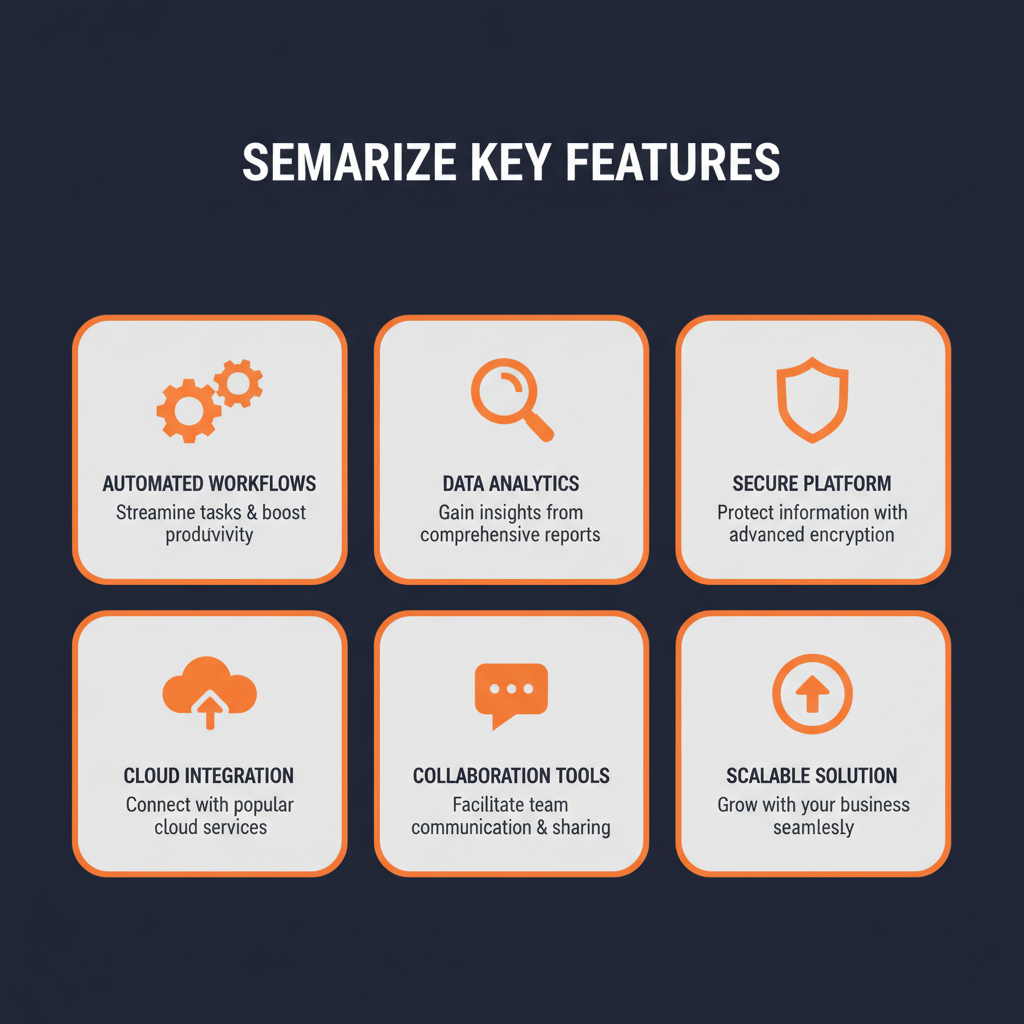 Semarize key features infographic showing main capabilities