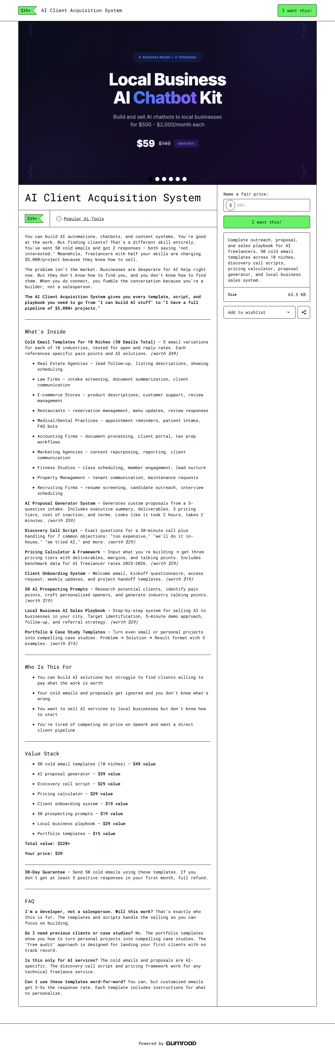 AI Client Acquisition System — full Gumroad product page