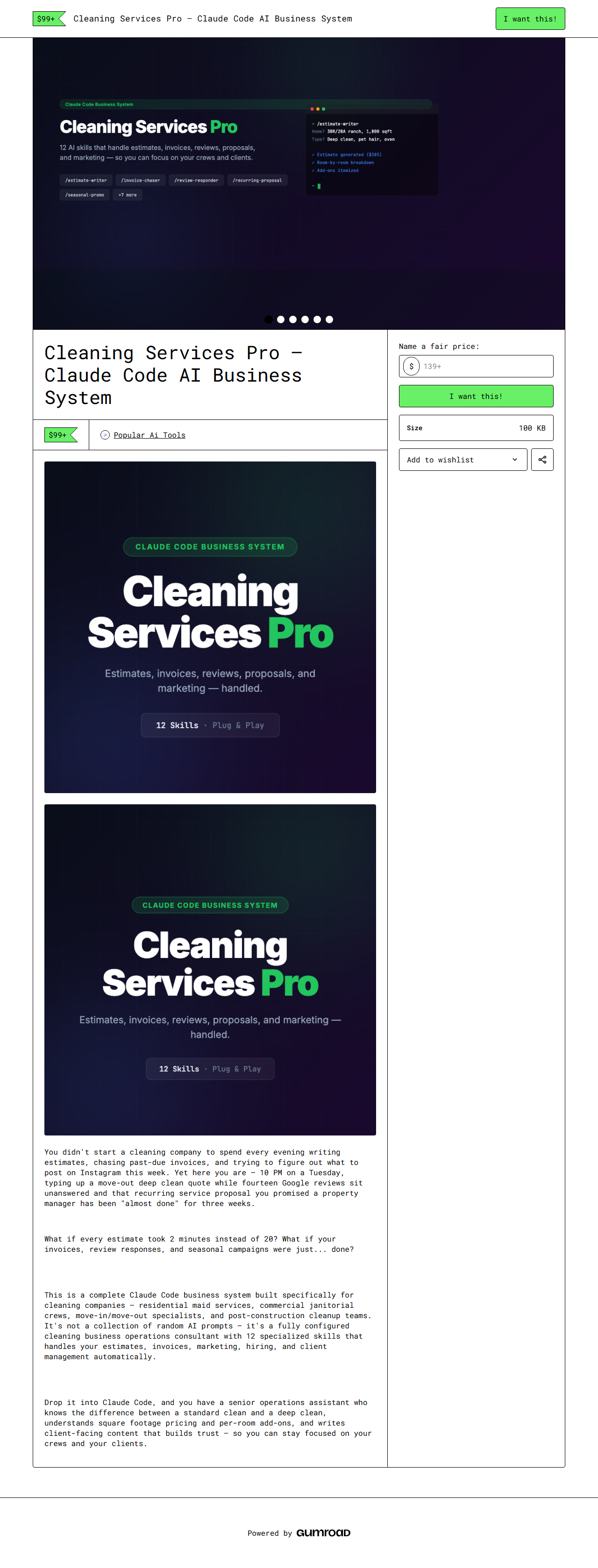 Cleaning Services Pro — full Gumroad product page