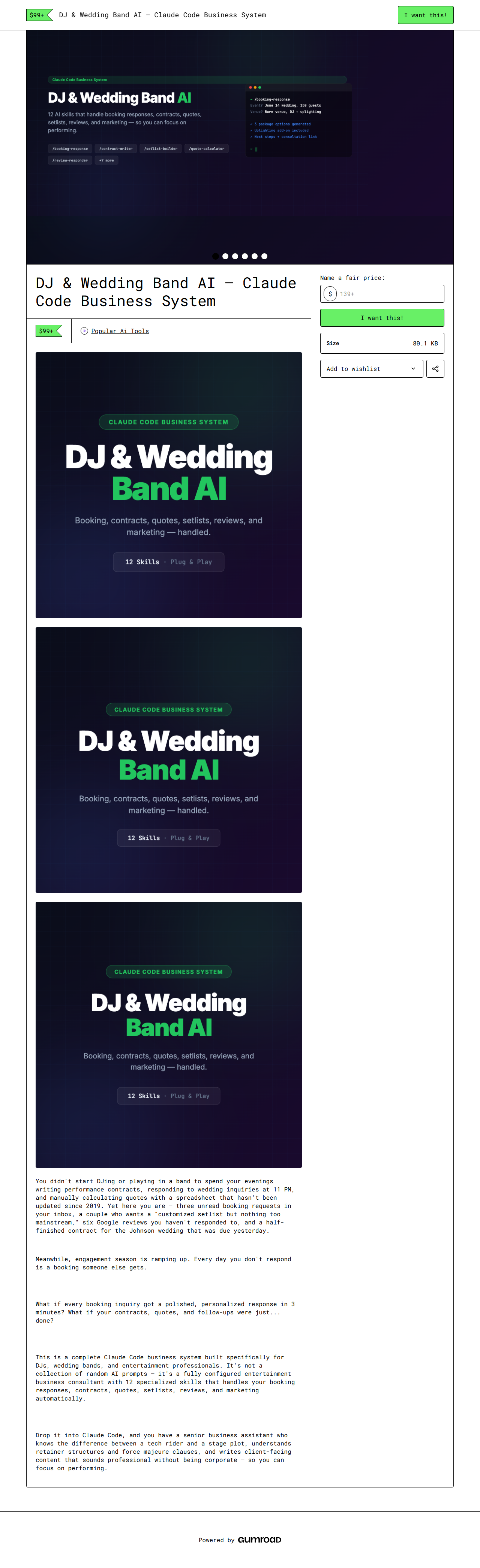 DJ & Wedding Band AI — full Gumroad product page