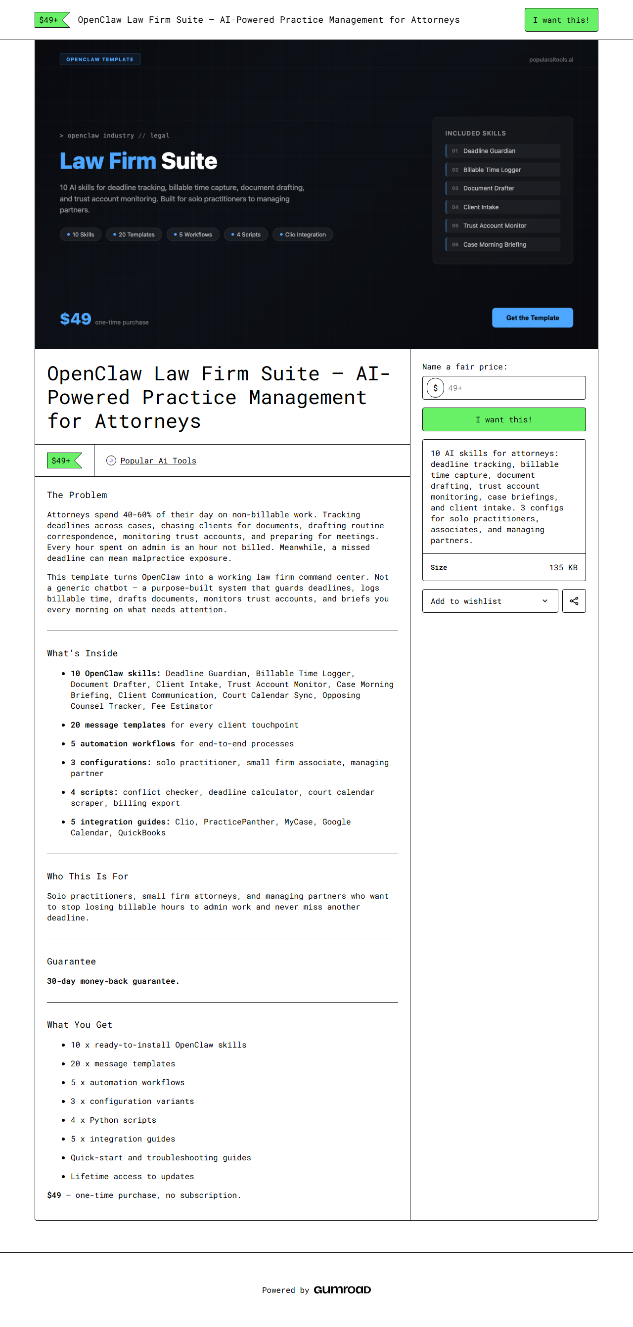 OpenClaw Law Firm Suite — full Gumroad product page