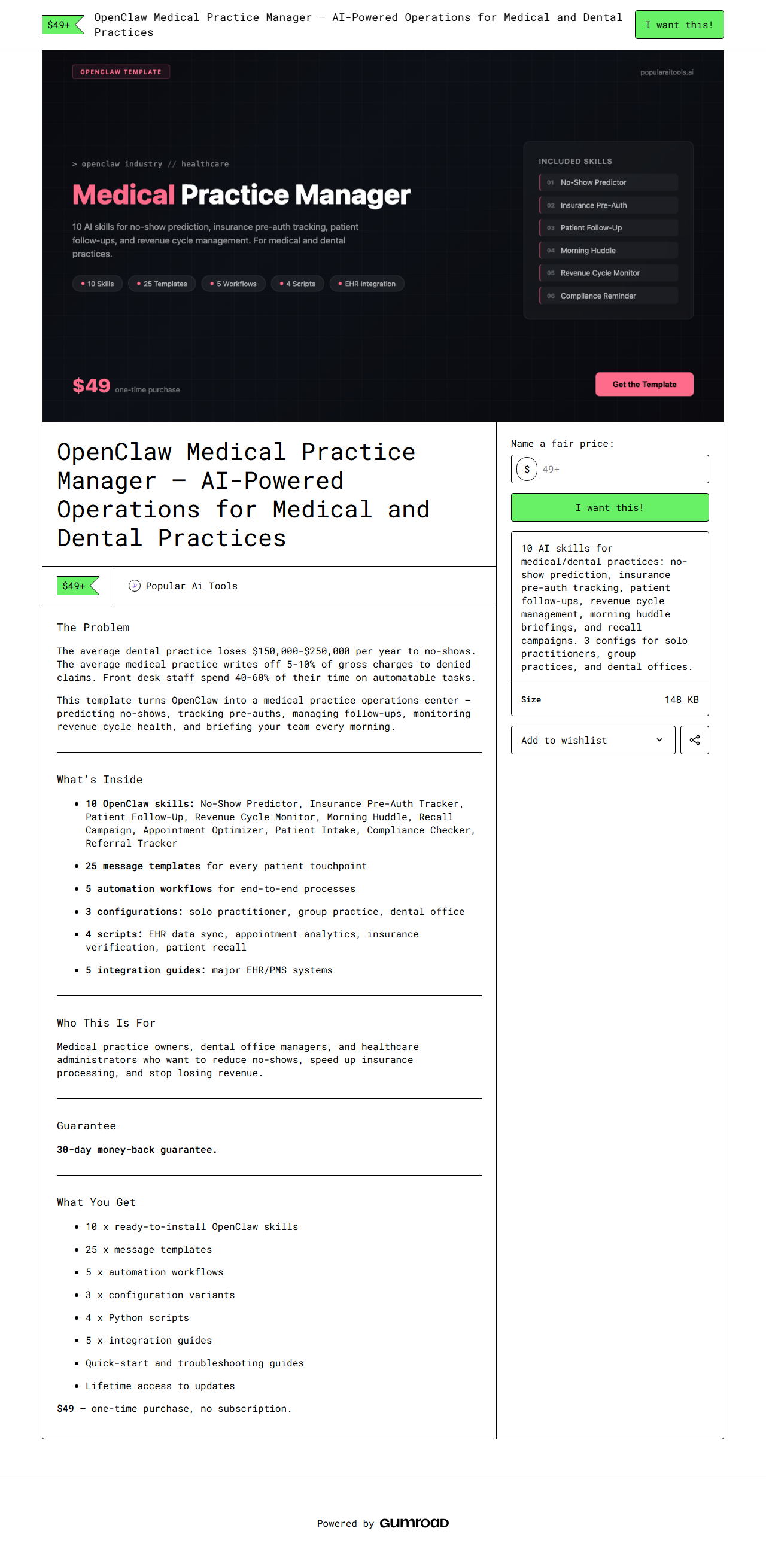 OpenClaw Medical Practice Manager — full Gumroad product page